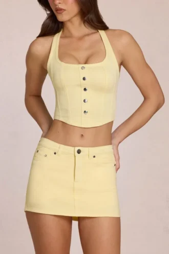 Virella Denim Low-Rise Skort in Lemon Yellow