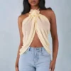 Virelle Halterneck Open-Front Top in Butter Yellow