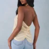Virelle Halterneck Open-Front Top in Butter Yellow