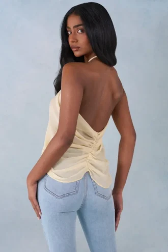 Virelle Halterneck Open-Front Top in Butter Yellow