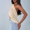 Virelle Halterneck Open-Front Top in Butter Yellow