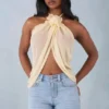 Virelle Halterneck Open-Front Top in Butter Yellow