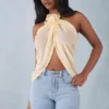Virelle Halterneck Open-Front Top in Butter Yellow