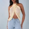 Virelle Halterneck Open-Front Top in Butter Yellow
