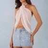 Virelle Halterneck Open-Front Top in Ivory