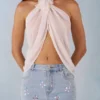 Virelle Halterneck Open-Front Top in Ivory