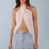Virelle Halterneck Open-Front Top in Ivory