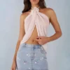 Virelle Halterneck Open-Front Top in Ivory