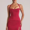 Vita Longline Halterneck Top  in Cherry Red