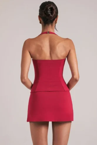 Vita Longline Halterneck Top  in Cherry Red