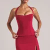 Vita Longline Halterneck Top  in Cherry Red