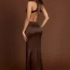 Vittoria Scoop-Neck Lace-up Back Maxi Dress in Chocolate Brown