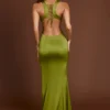Vittoria Scoop-Neck Lace-up Back Maxi Dress in Olive Green