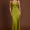 Vittoria Scoop-Neck Lace-up Back Maxi Dress in Olive Green