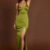 Vittoria Scoop-Neck Lace-up Back Maxi Dress in Olive Green