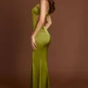 Vittoria Scoop-Neck Lace-up Back Maxi Dress in Olive Green