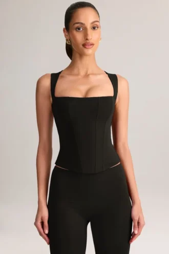 Vivee Modal Square-Neck Top in Black