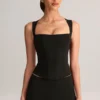 Vivee Modal Square-Neck Top in Black
