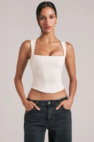 Vivee Modal Square-Neck Top in Ivory