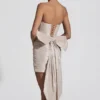Viviana Satin Bow-Detail Strapless Mini Dress in Ivory