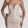 Viviana Satin Bow-Detail Strapless Mini Dress in Ivory