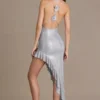 Vivienne Premium Embellished Plunge Asymmetric Maxi Dress in Silver