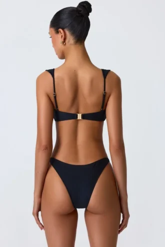 Volute Embellished Cheeky Bikini Bottoms in Black