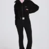 Waterproof Belted Layered Ski Suit in Black Leopard