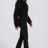 Waterproof Belted Layered Ski Suit in Black Leopard