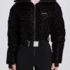 Waterproof Belted Layered Ski Suit in Black Leopard