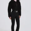 Waterproof Belted Layered Ski Suit in Black Leopard