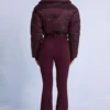 Waterproof Belted Layered Ski Suit in Burgundy