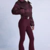 Waterproof Belted Layered Ski Suit in Burgundy