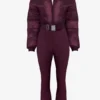 Waterproof Belted Layered Ski Suit in Burgundy