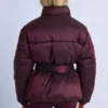 Waterproof Belted Oversized Ski Jacket in Burgundy