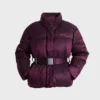 Waterproof Belted Oversized Ski Jacket in Burgundy