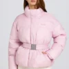 Waterproof Belted Oversized Ski Jacket in Powder Pink