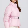 Waterproof Belted Oversized Ski Jacket in Powder Pink