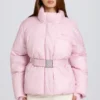 Waterproof Belted Oversized Ski Jacket in Powder Pink