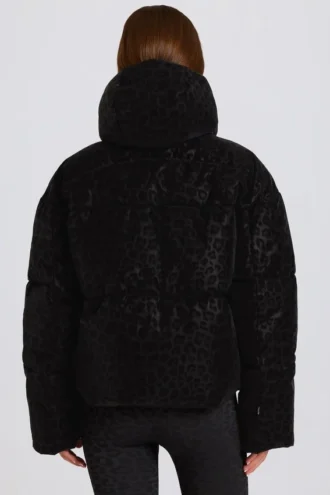 Waterproof Cropped Oversized Ski Jacket in Black Leopard