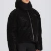Waterproof Cropped Oversized Ski Jacket in Black Leopard