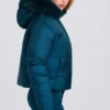 Waterproof Faux-Fur Hood Cropped Ski Jacket in Teal