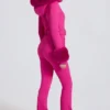 Waterproof Faux-Fur Hood Fitted Ski Suit in Magenta Pink