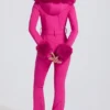 Waterproof Faux-Fur Hood Fitted Ski Suit in Magenta Pink