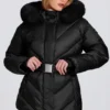 Waterproof Faux-Fur Hood Ski Jacket in Black