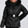 Waterproof Faux-Fur Hood Ski Jacket in Black