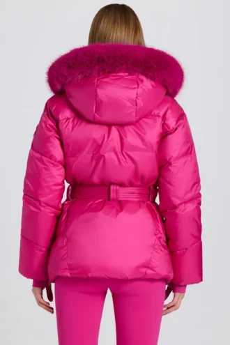 Waterproof Faux-Fur Hood Ski Jacket in Magenta Pink