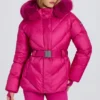 Waterproof Faux-Fur Hood Ski Jacket in Magenta Pink