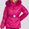 Waterproof Faux-Fur Hood Ski Jacket in Magenta Pink