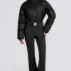 Waterproof Padded Belted Ski Suit in Black